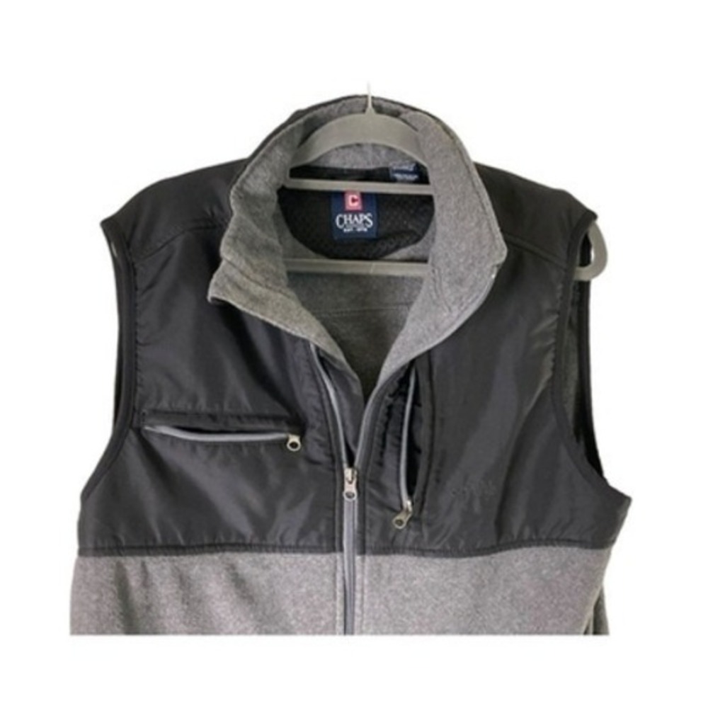 Chaps Mens Full Zip Fleece Vest Gray Black Colorblock Large Y2K Outdoor - Picture 6 of 10